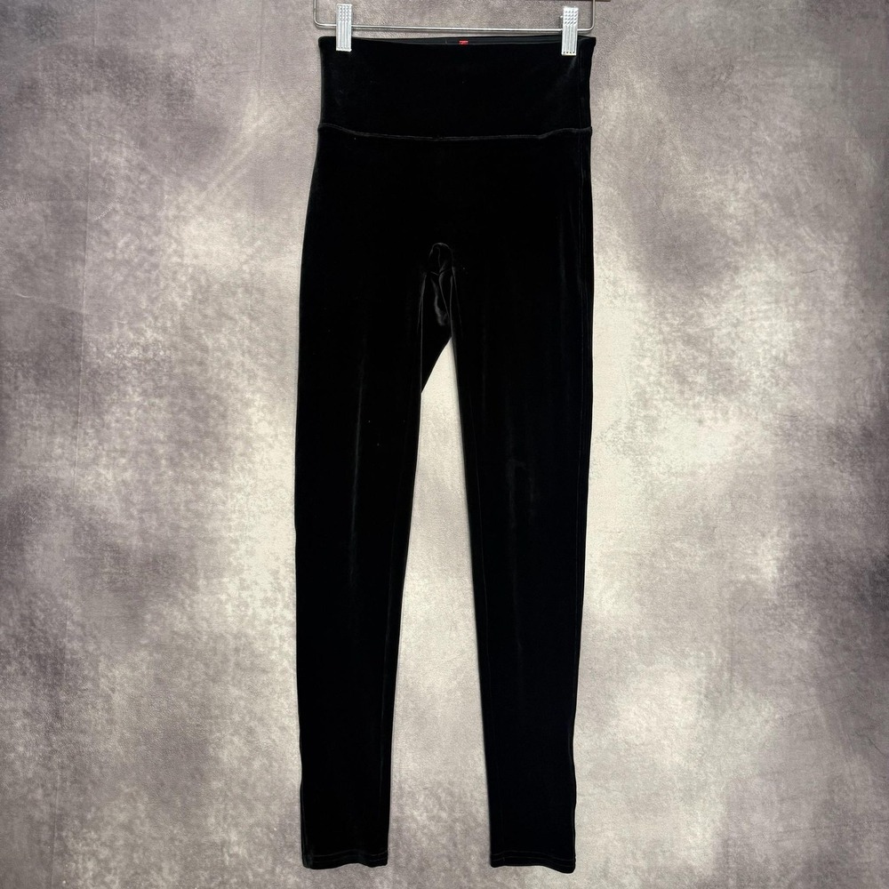 Spanx Leggings Womens Small Black Velvet High Rise Shaping Stretch Ankle‎ Length